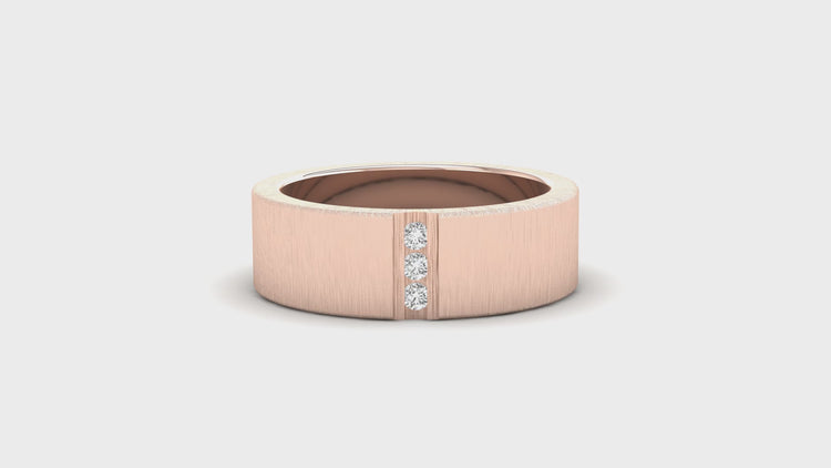 Diamondrensu UK wedding band with brushed finish and baguette diamond design.