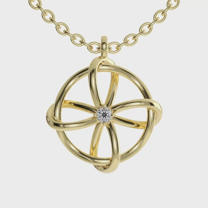 White gold infinity necklace with handmade round diamond centre.