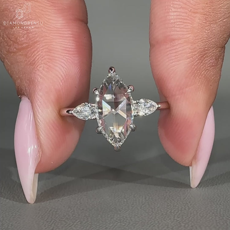 White Gold Ring crafted with marquise rose cut diamond.