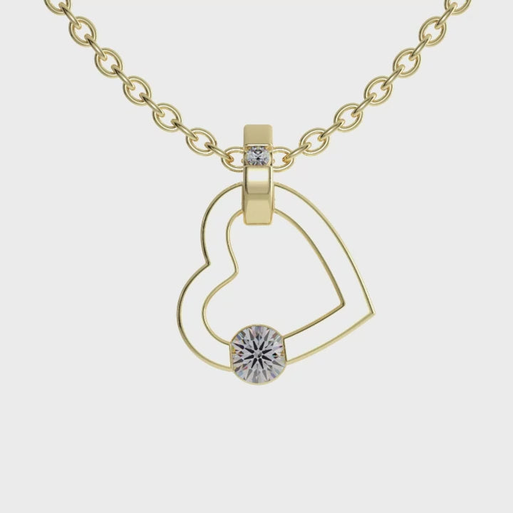 White gold tension set pendant with handcrafted heart details.