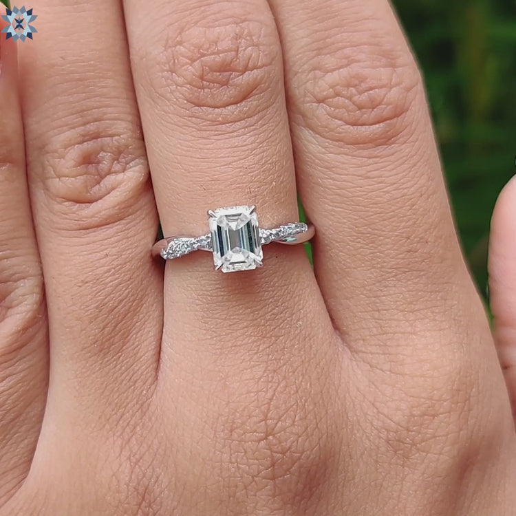 Handmade jewellery featuring emerald moissanite and pave.
