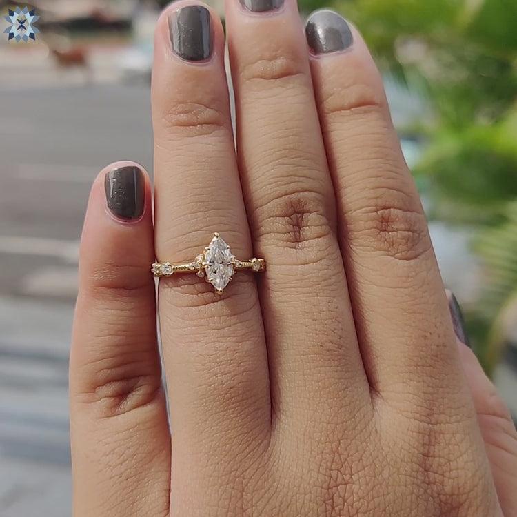 Buy custom marquise moissanite ring in vintage style.
