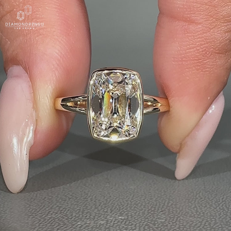 Cushion old mine cut diamond ring with split shank band handmade.