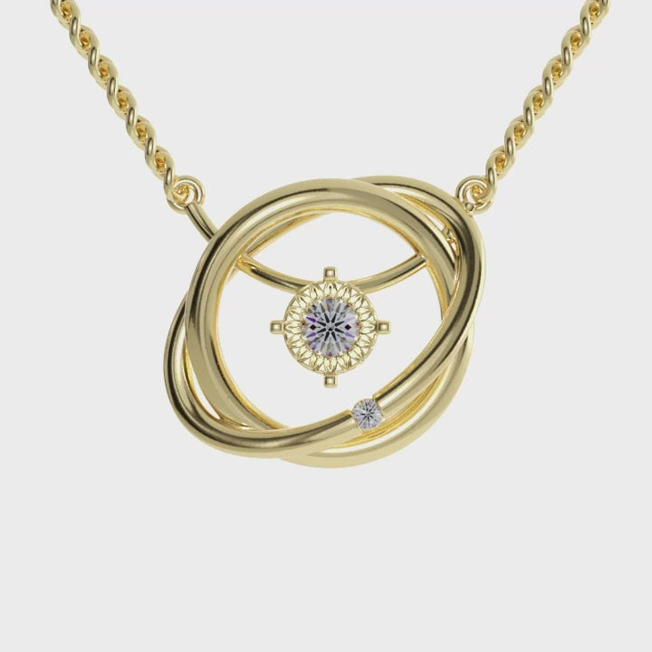 Modern interlocking pendant in gold with lab grown diamond touch.