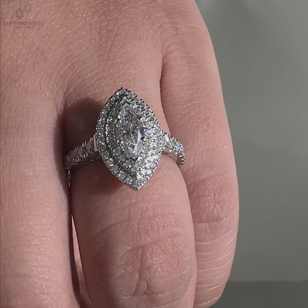 Marquise diamond engagement ring crafted with IGI certified lab grown diamond in UK design.
