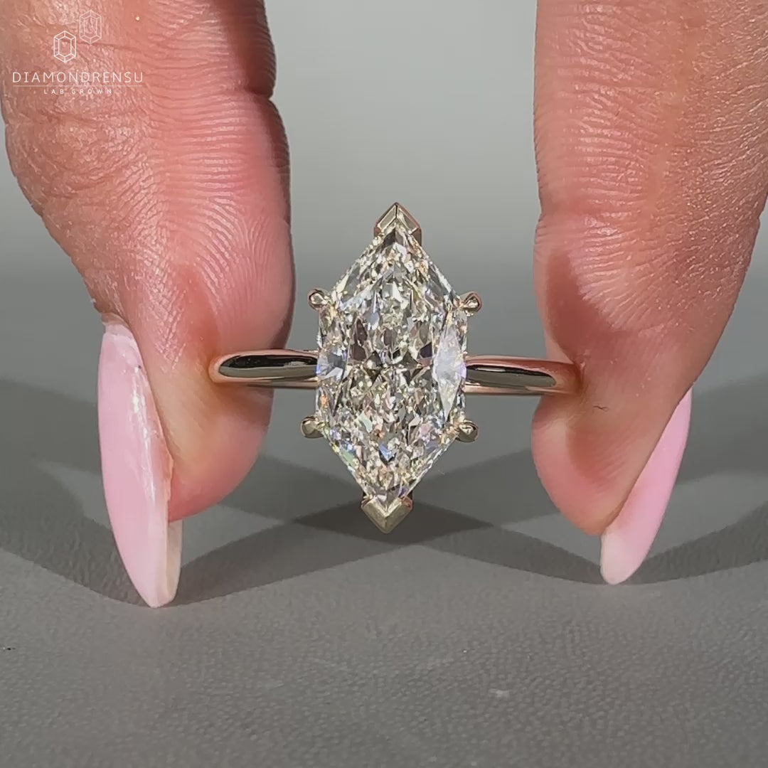 Dutch Marquise diamond ring in a solitaire setting.
