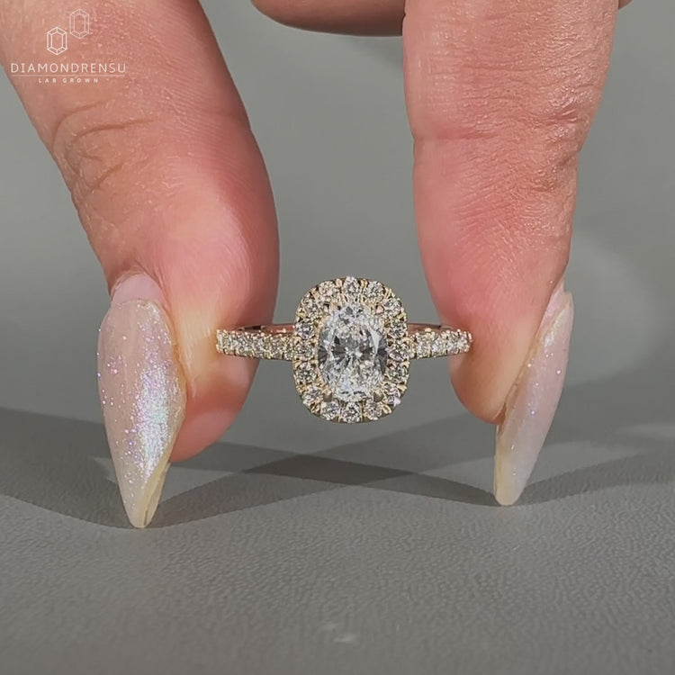 Pave setting ring crafted in yellow gold.
