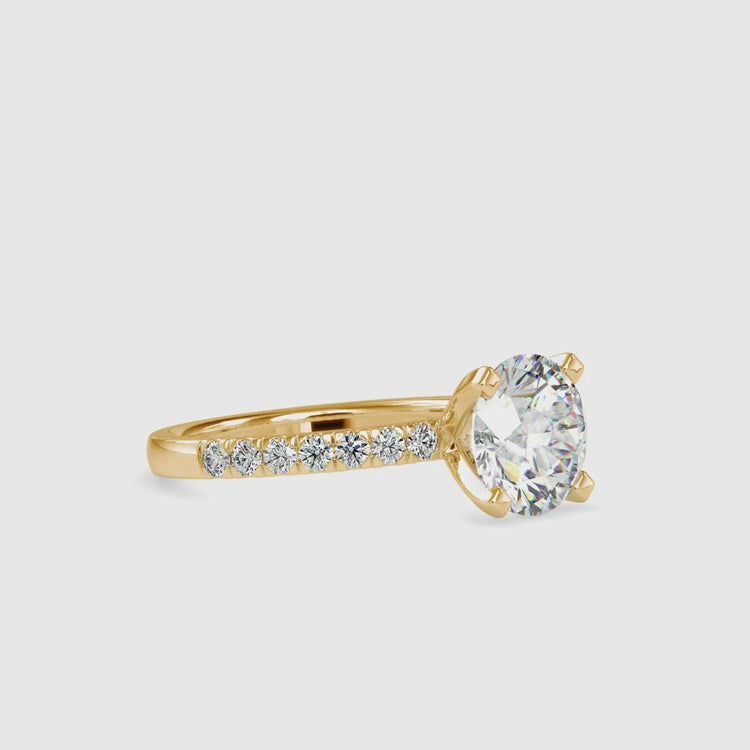 Lab grown round diamond ring in classic design.
