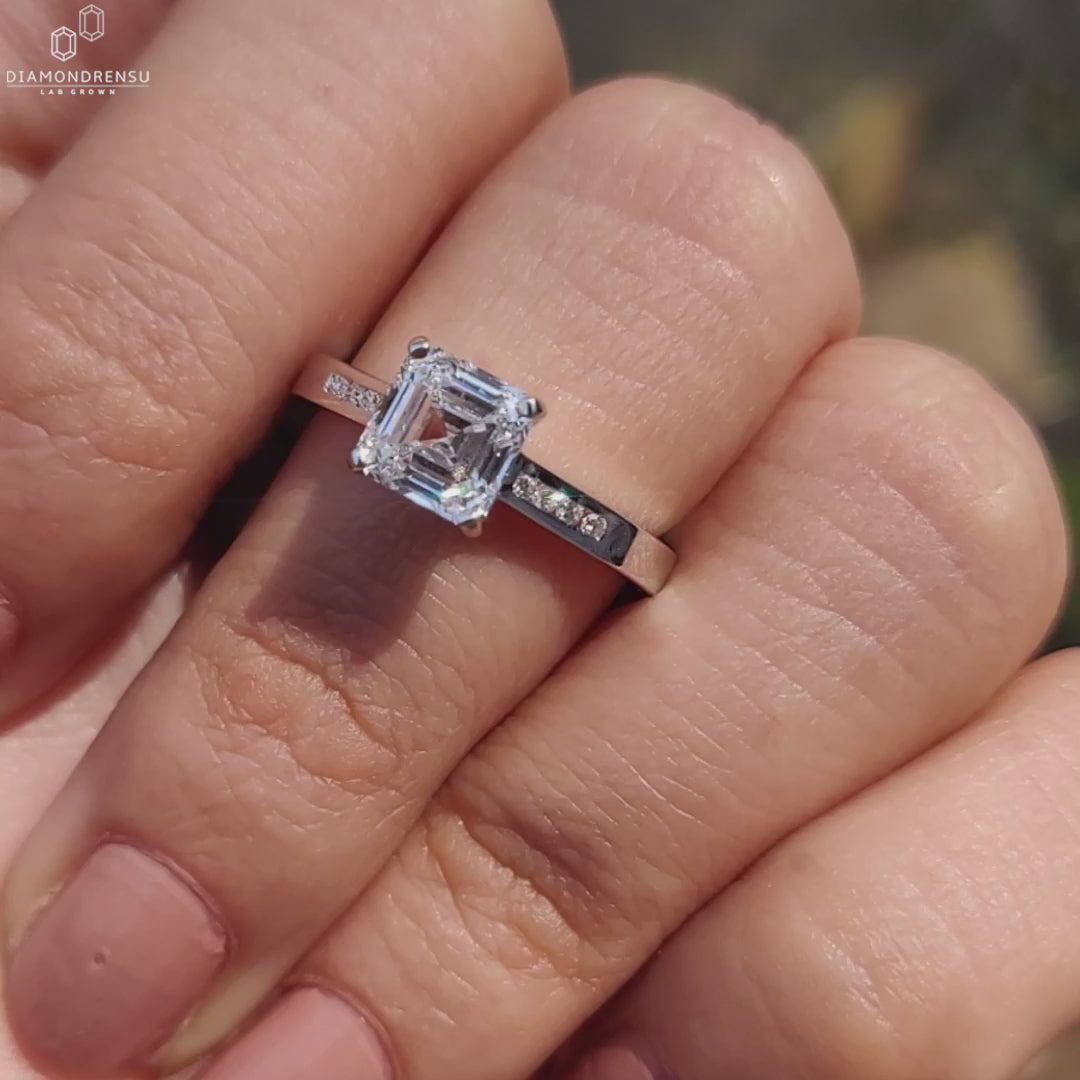 Asscher engagement ring with a unique and elegant handmade touch.