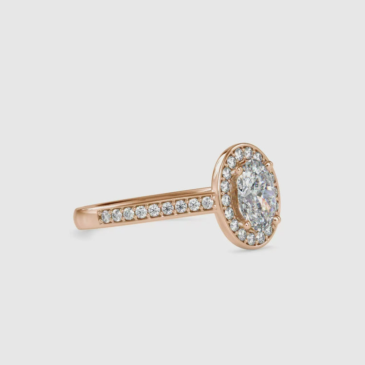 Lab grown diamond engagement ring with 4 prong halo setting.