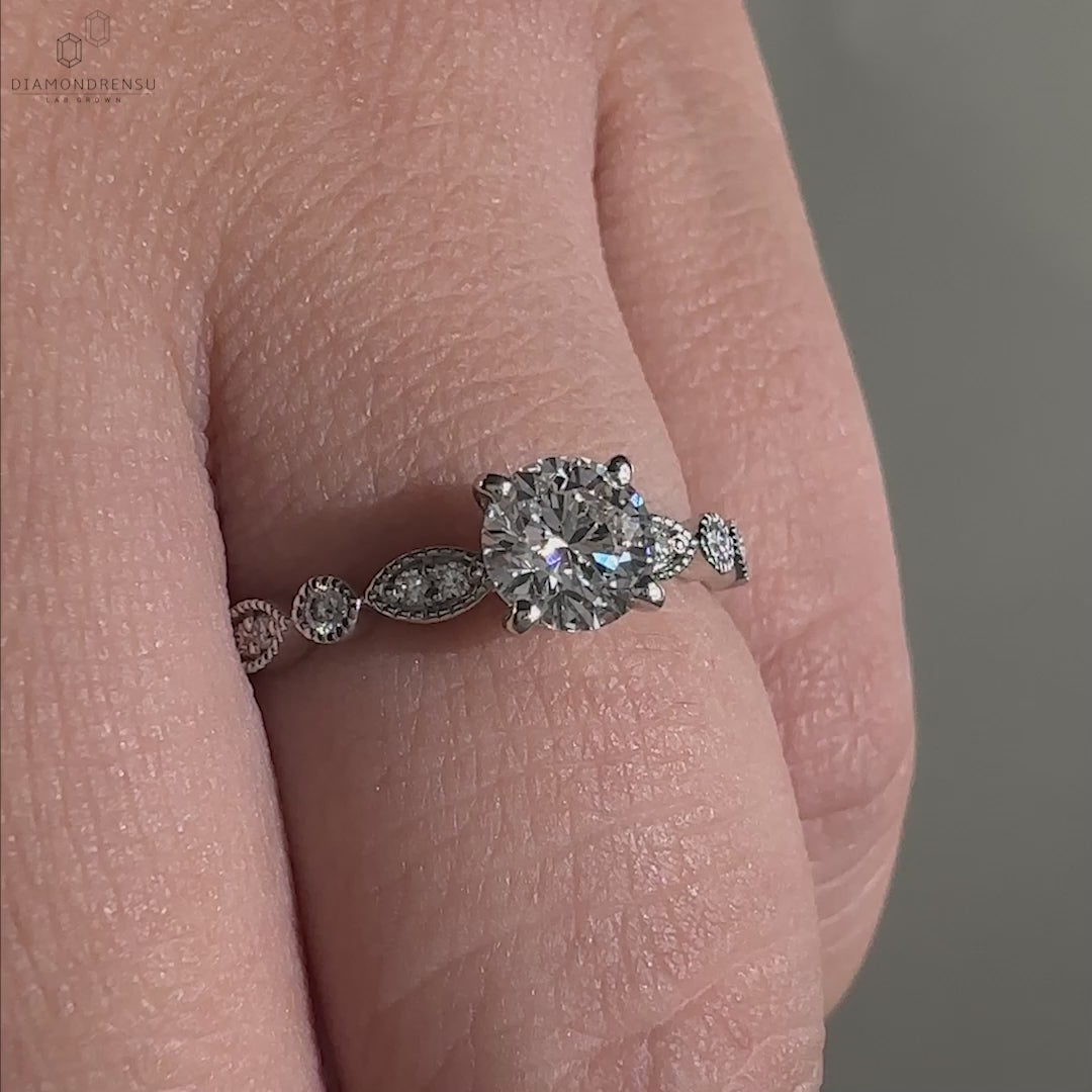 Vintage Style Round Lab Created Diamond Pave Engagement Ring