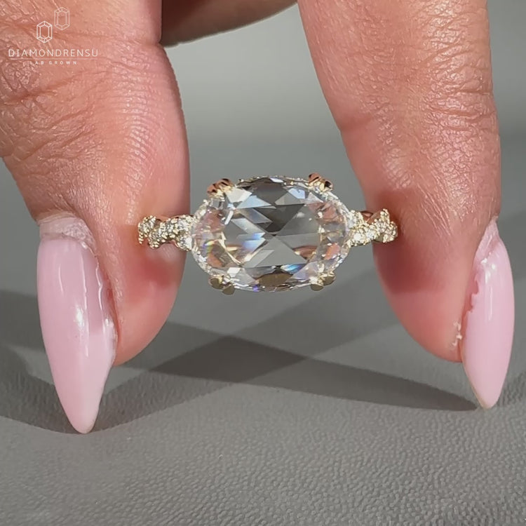 Gold Oval Diamond Ring with hidden halo engagement ring
