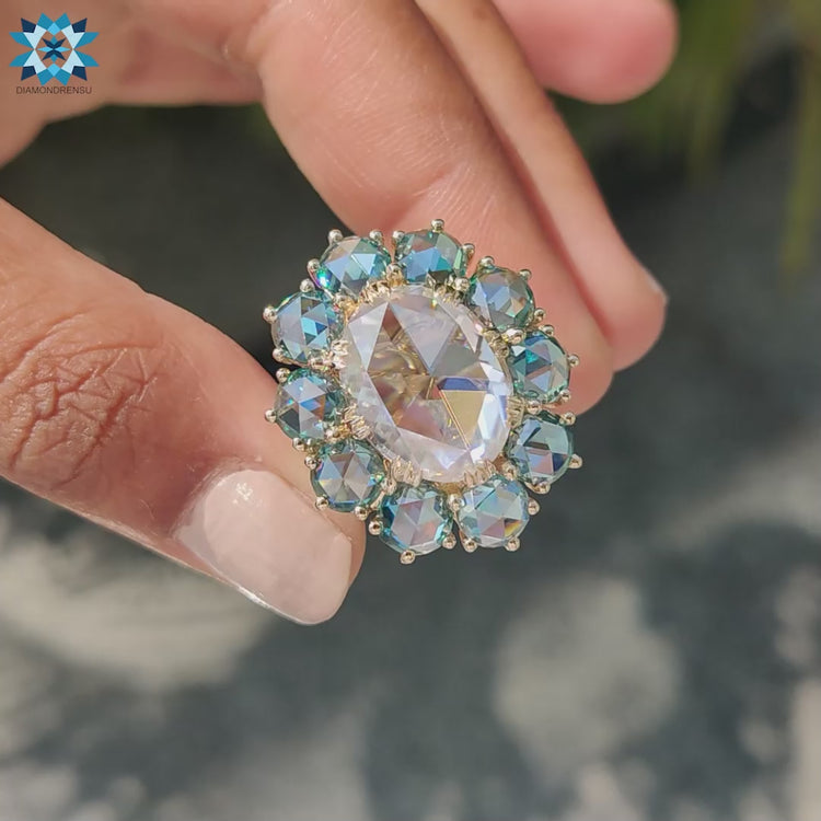 Oval rose cut ring in yellow gold ring setting
