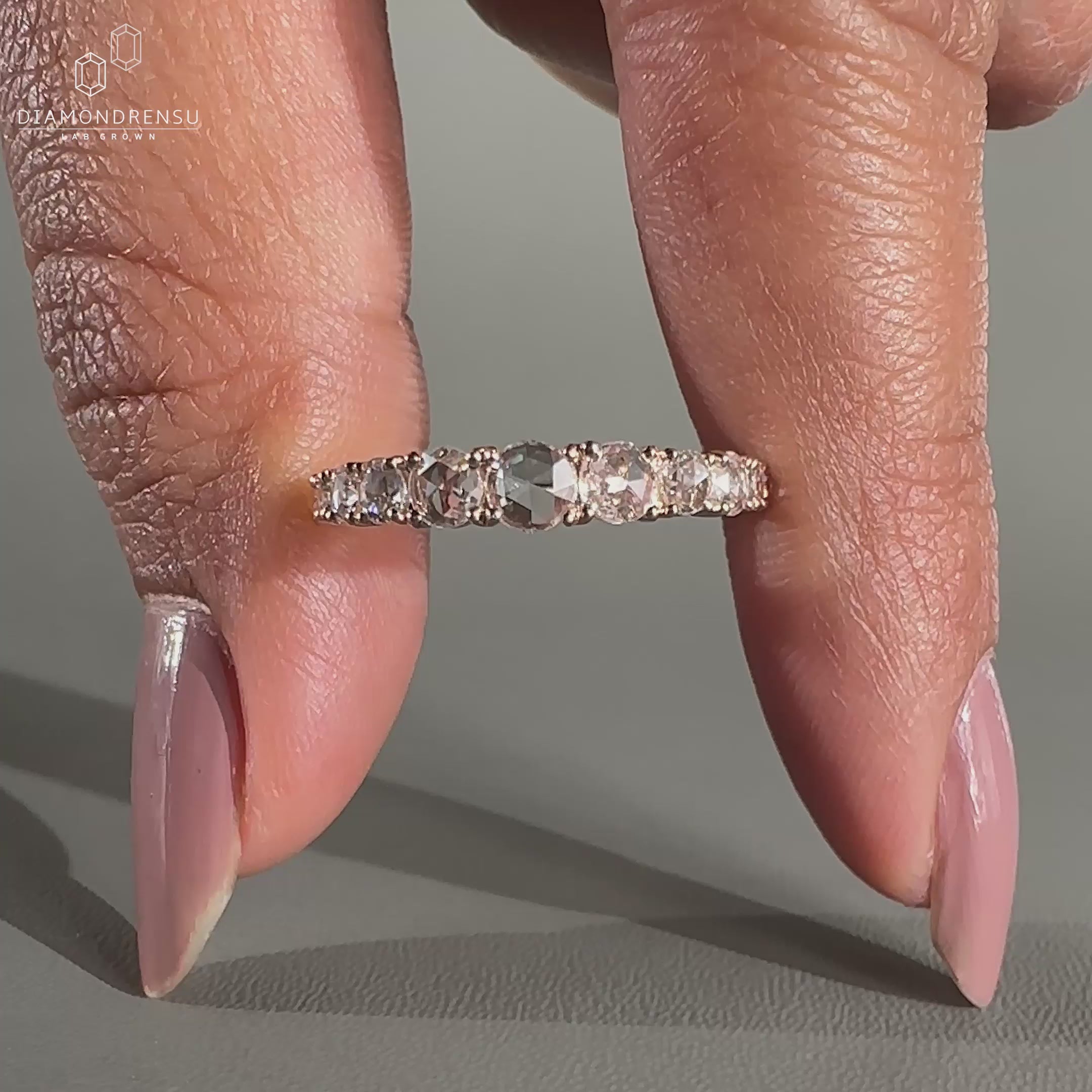 Rose cut half eternity wedding band.
