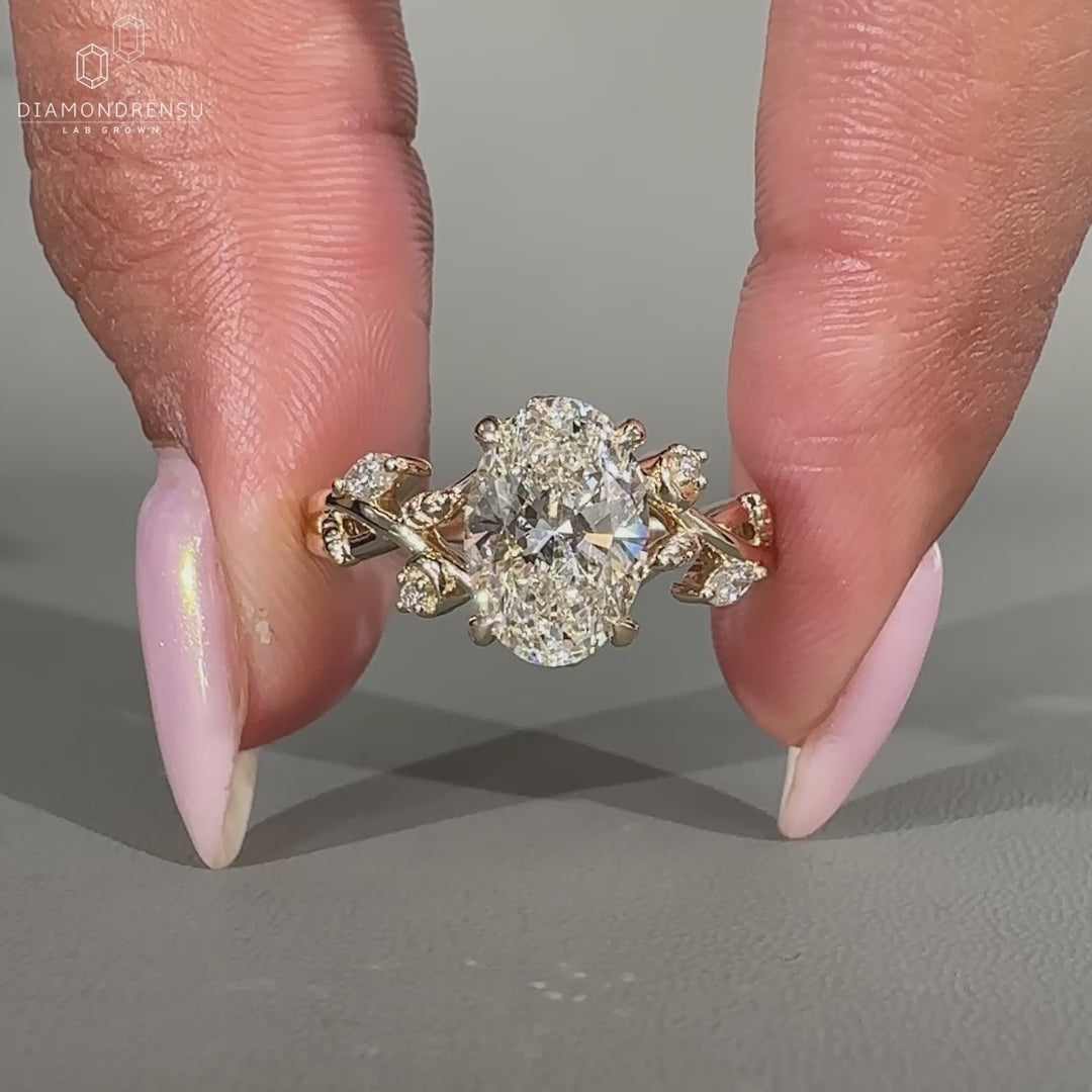 Nature inspired cluster diamond engagement ring in yellow gold