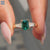 Green Emerald And Baguette Cut 3 Stone Moissanite Ring