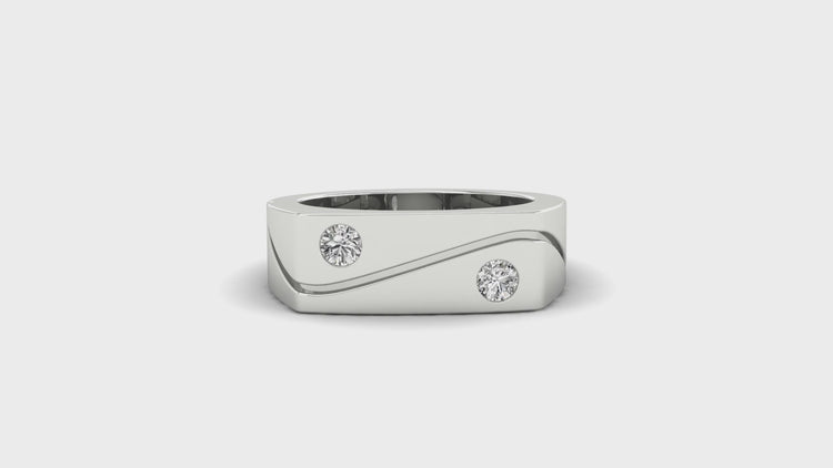 Diamondrensu UK wedding band with 2 round cut diamond and wave design.