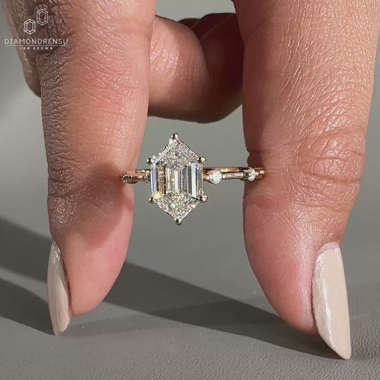 Distance pave diamond ring in yellow gold setting.
