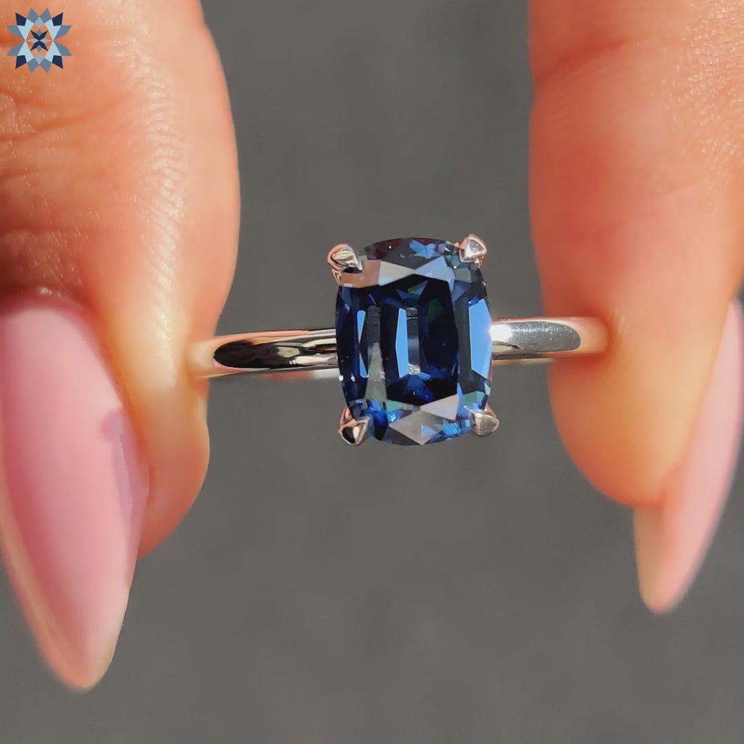 Cushion engagement ring in solitaire engagement ring style
