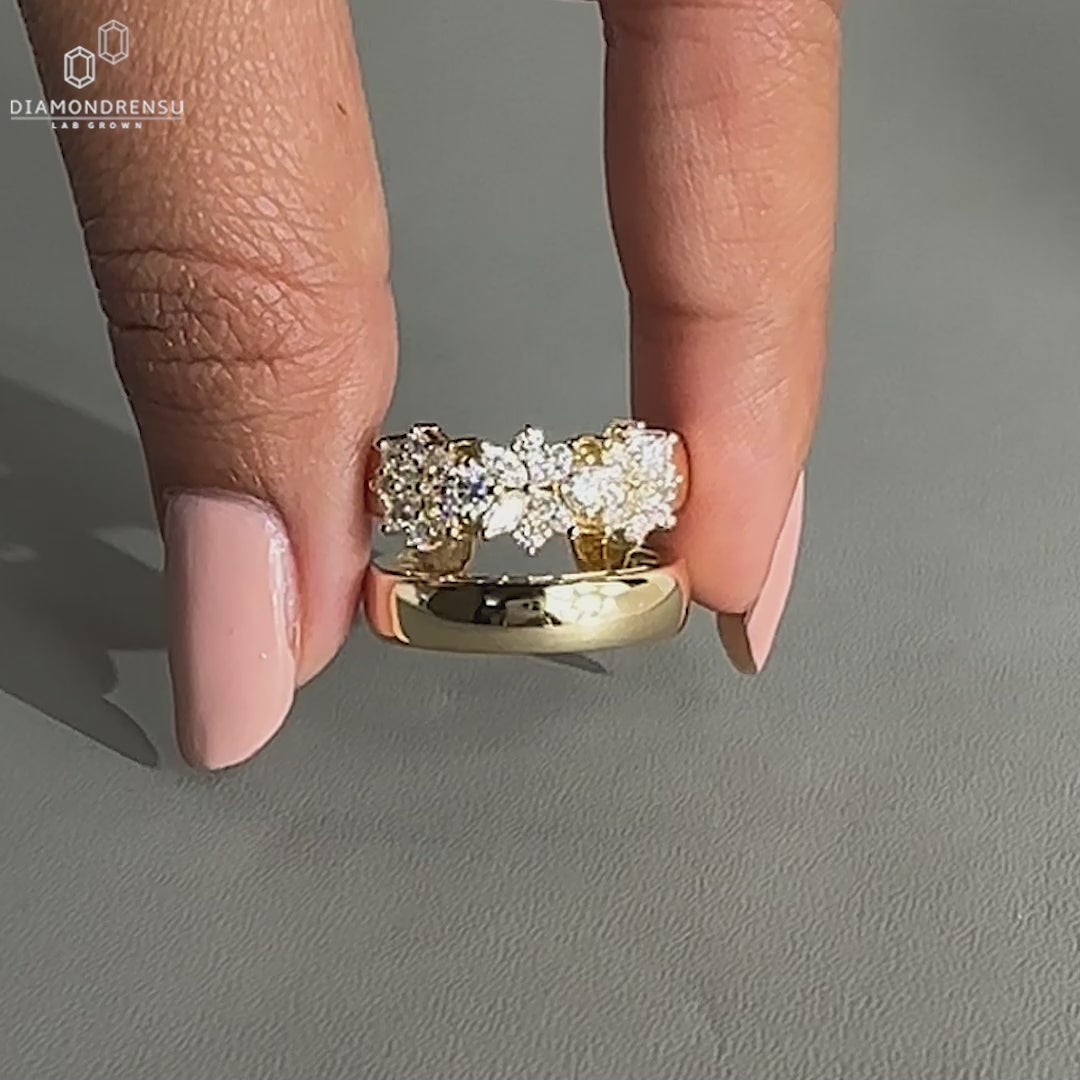 Double layer gold ring styled as cuff adjustable ring.
