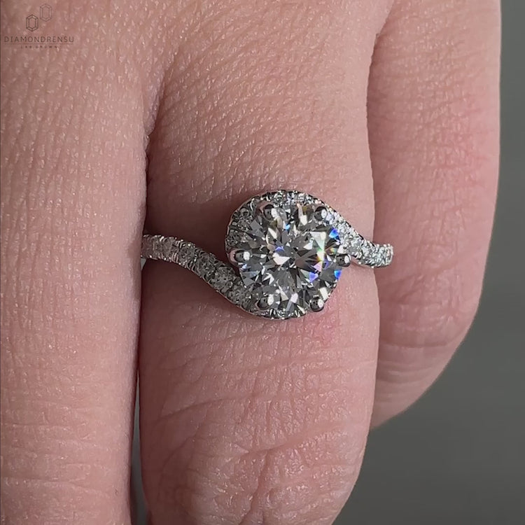 Engagement ring with pave setting and a white gold ring design, perfect for a diamondrensu UK engagement ring.