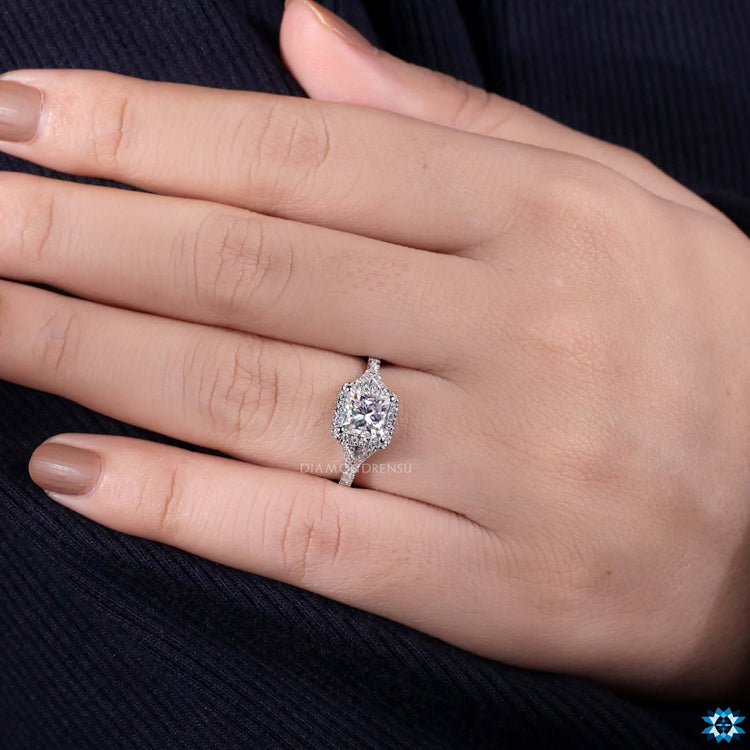 Custom halo ring with princess cut center.