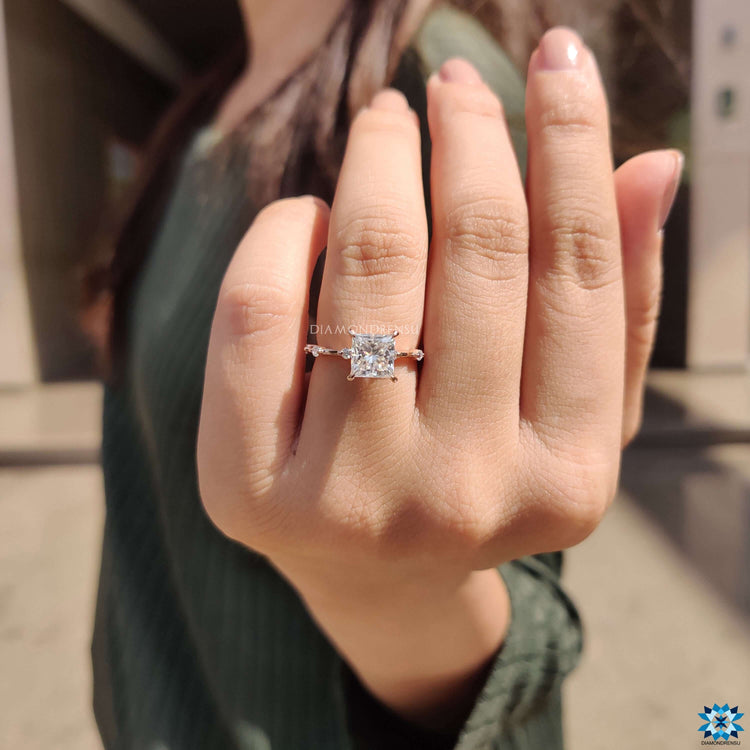 Custom engagement ring with bubble pave design.
