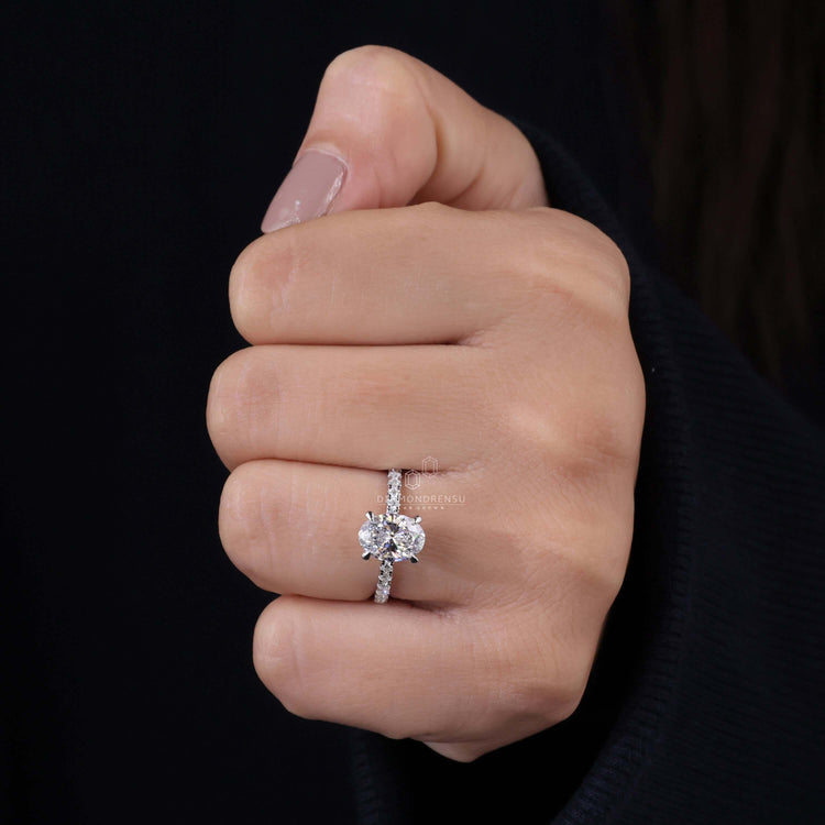 Pave diamond enhancing the beauty of this handmade jewelry piece.
