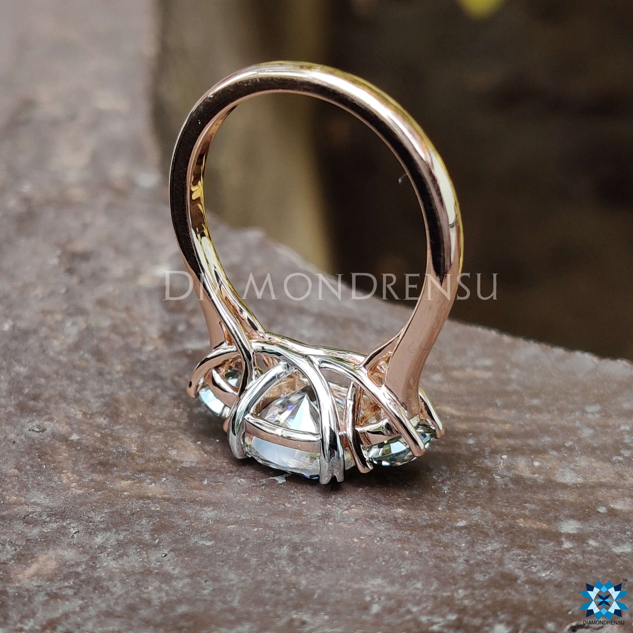 Double Claw Prong Trellis Setting Buy engagement ring handmade ring cushion cut with round side stones
