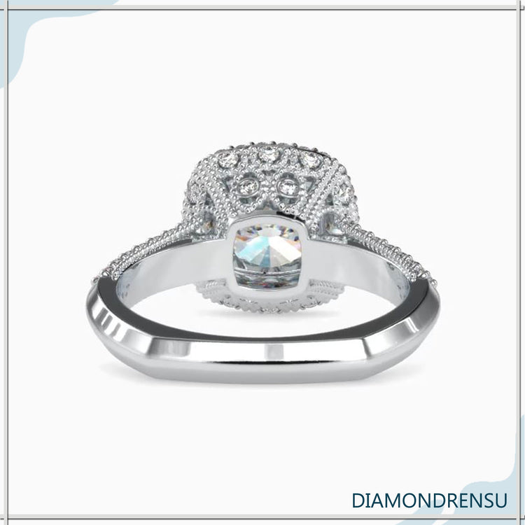 Designer ring with euro shank and double halo style.
