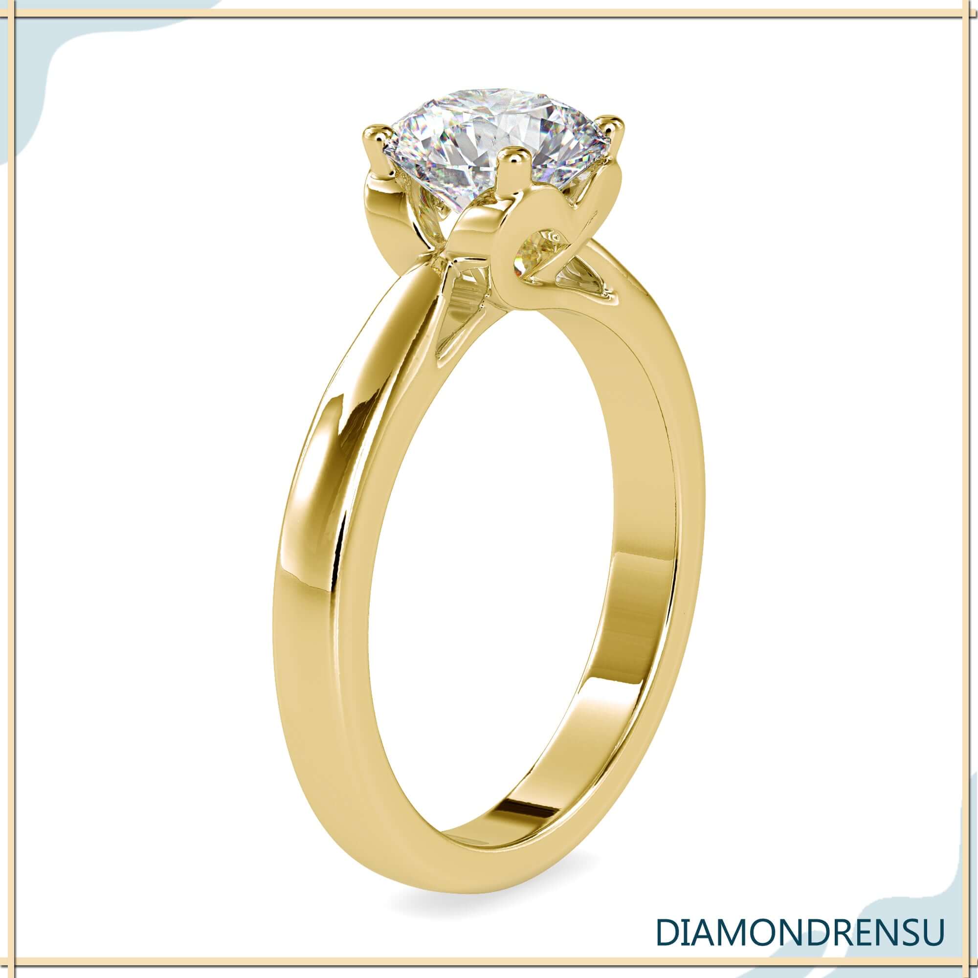 Diamondrensu engagement ring with round diamond and handmade finish.