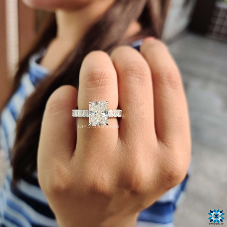 Custom engagement ring with hidden halo design.
