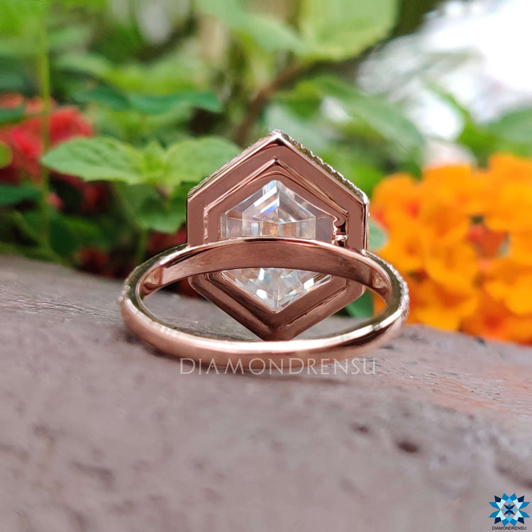 Rose cut moissanite ring with pave setting.
