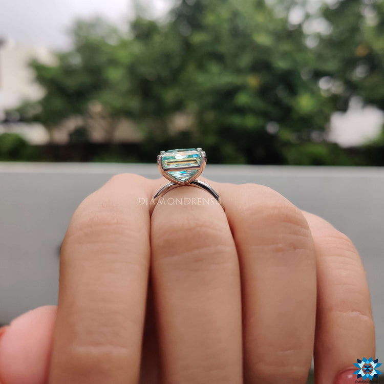 Buy moissanite ring with a criss cut design and solitaire look.

