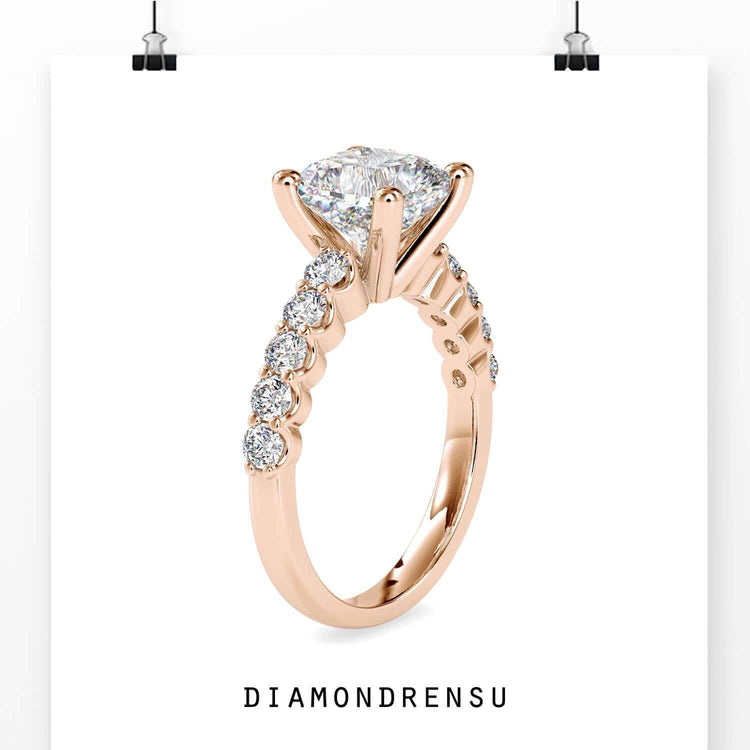 Buy diamond ring in cushion cut pave design.
