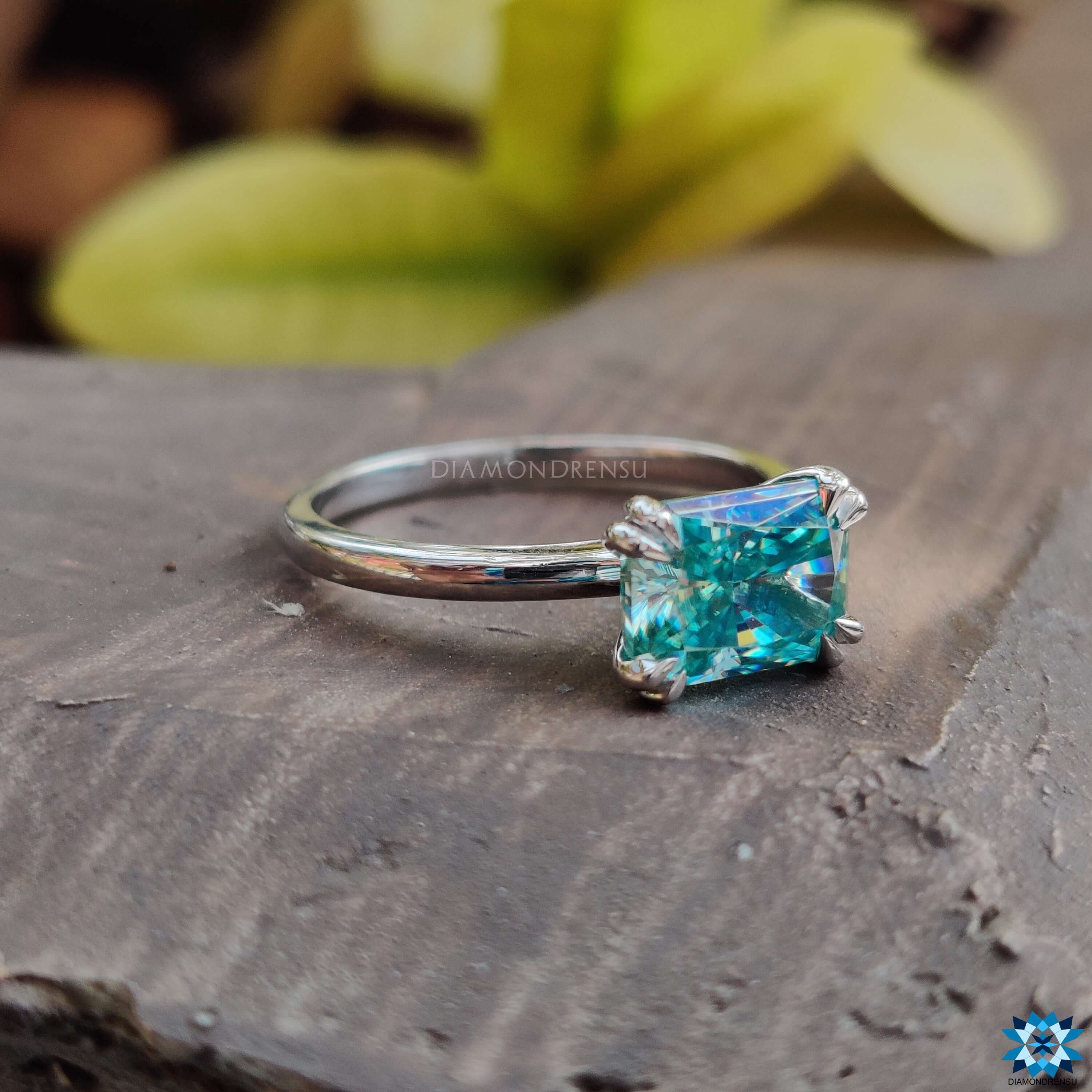 Blue Moissanite Ring with Elegant Design.