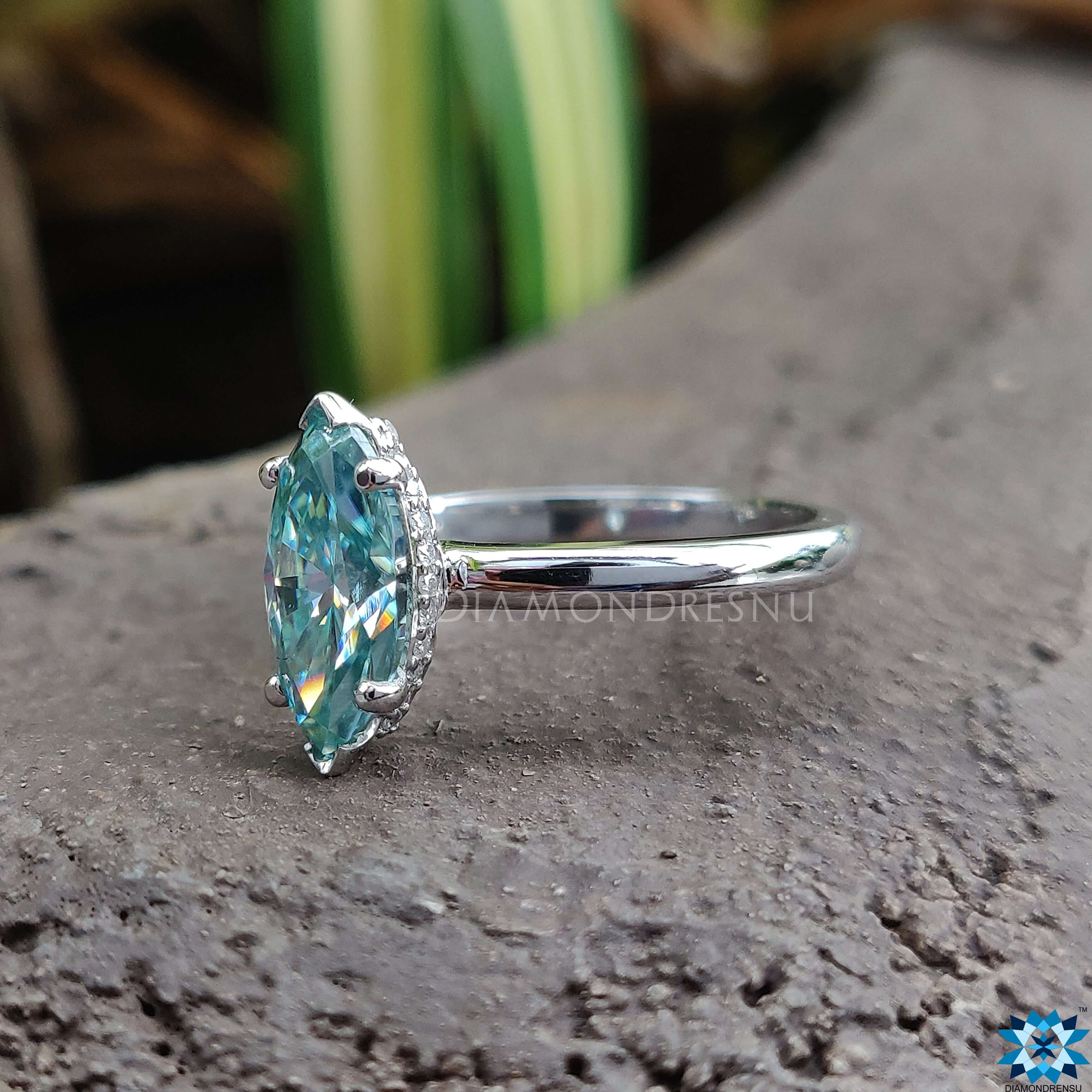 cyan blue moissanite ring