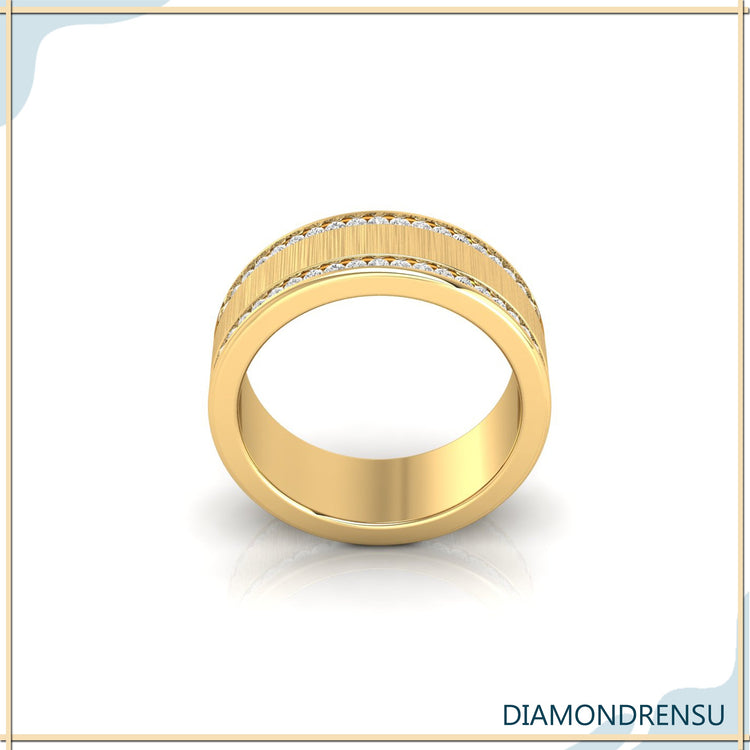 Buy wedding band with channel setting and round cut diamonds.
