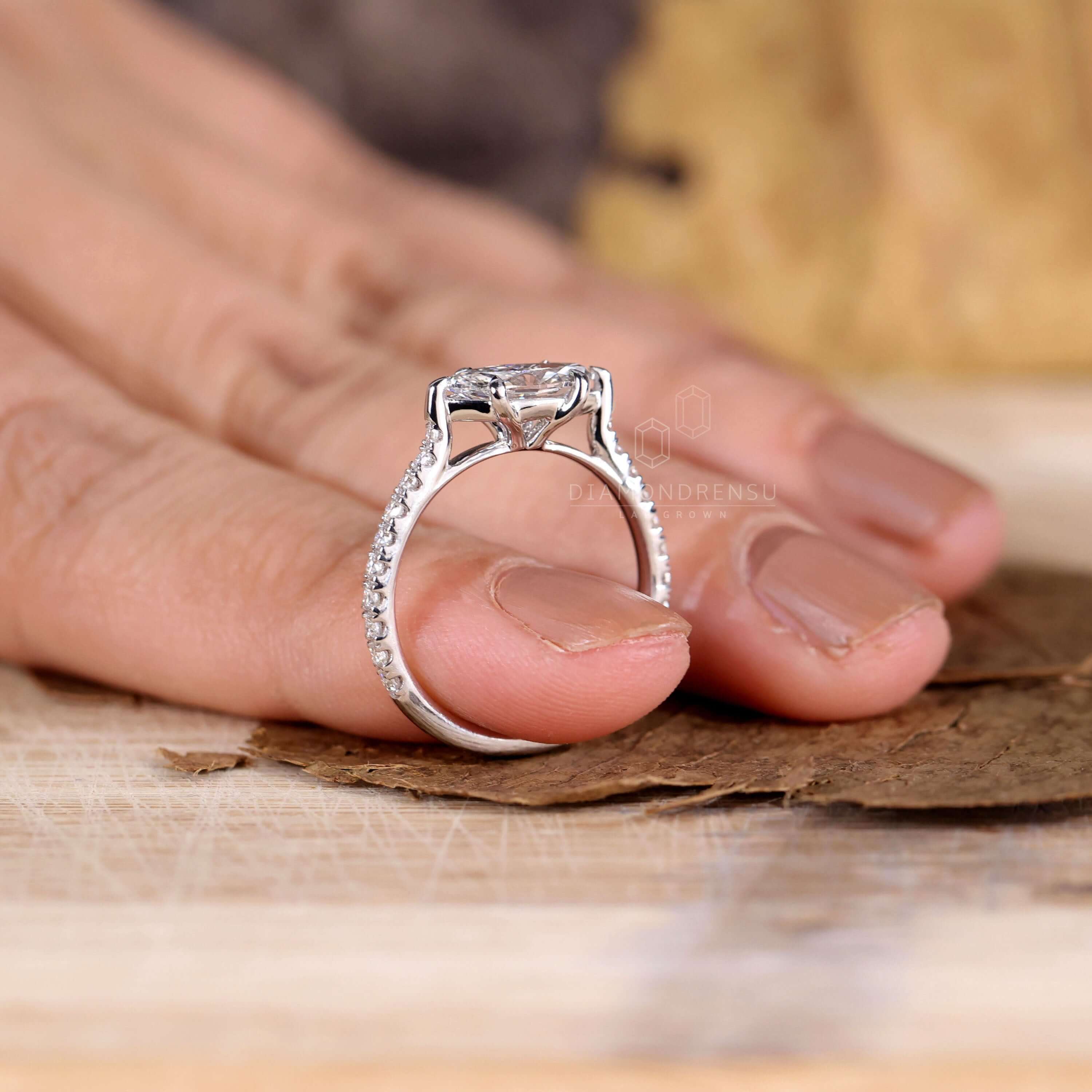 Handmade jewellery featuring a marquise cut engagement ring design
