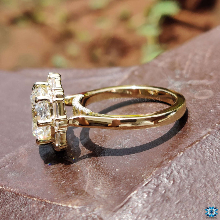 Yellow gold engagement ring with vintage-inspired design.
