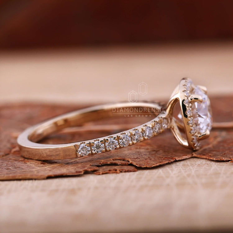 Classic Diamond Halo Ring for a sophisticated touch.