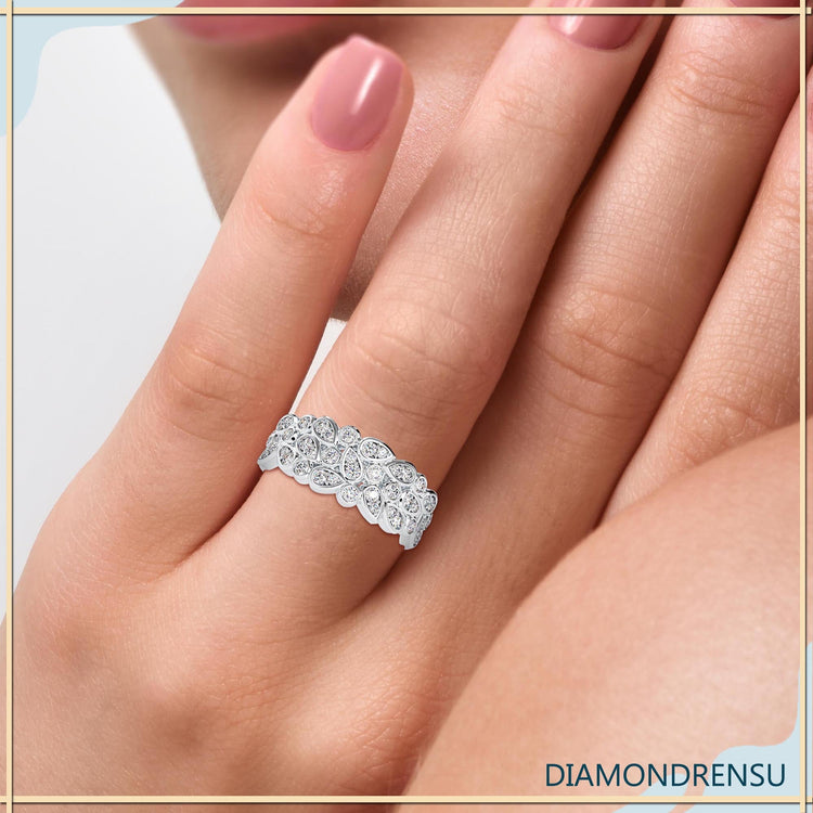 Half eternity band with lab grown diamonds in white gold.
