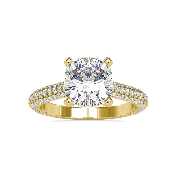 Simple diamond ring with 3 row pave handmade band.
