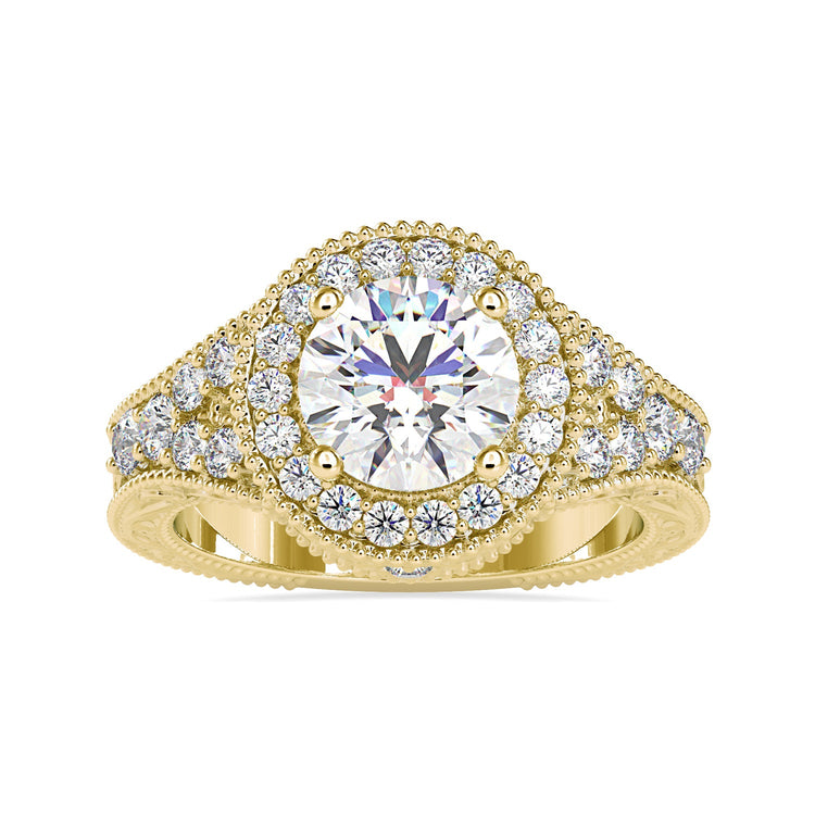 Lab grown diamond halo ring with pavé setting.
