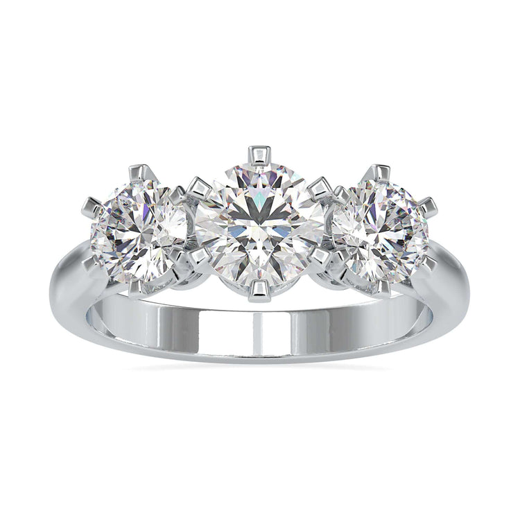 IGI certified three stone diamond ring in yellow gold.
