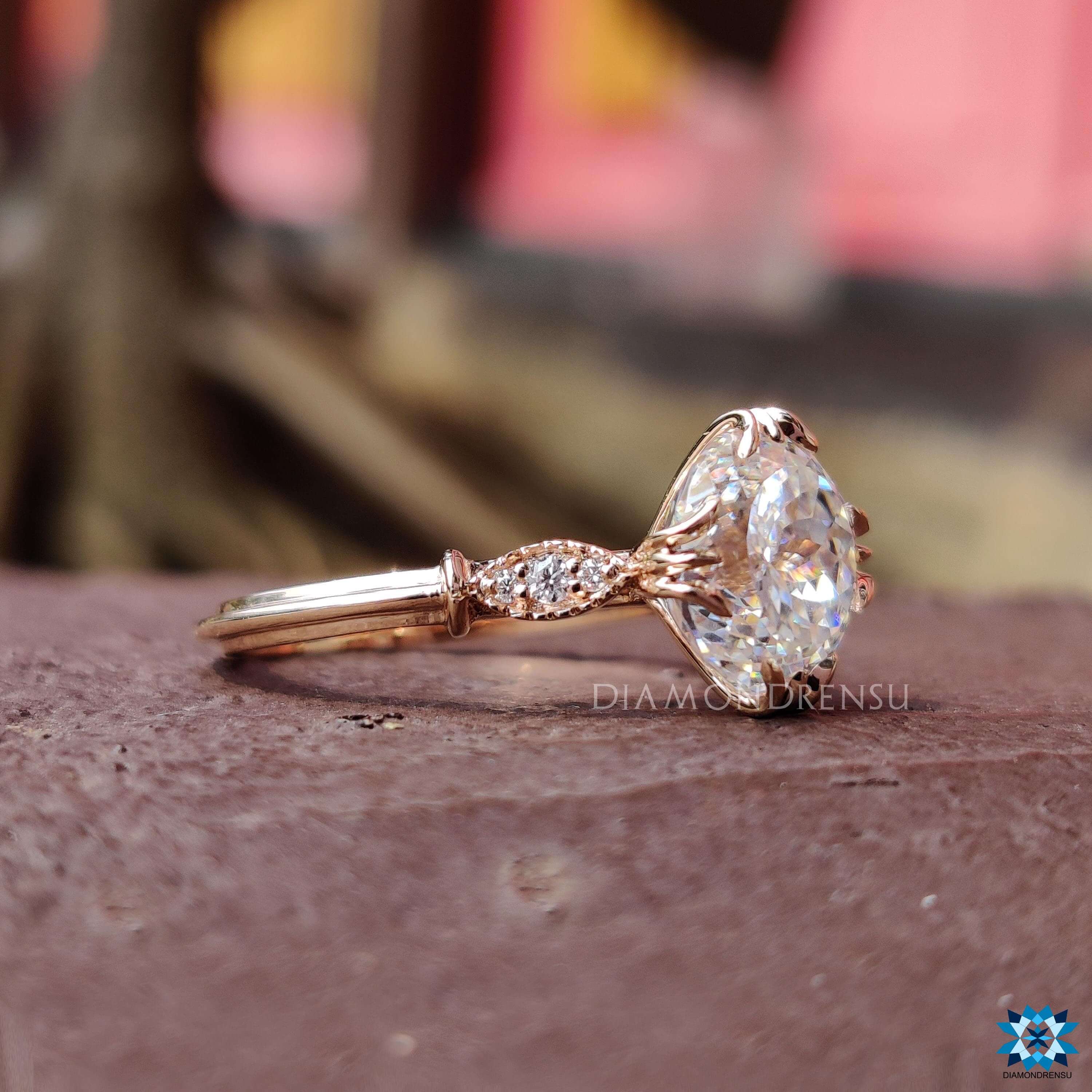 Custom engagement ring in rose gold with vintage touches.
