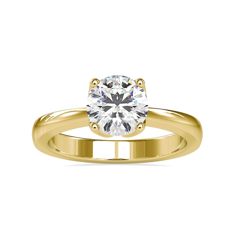 Designer ring with round diamond in tulip setting.
