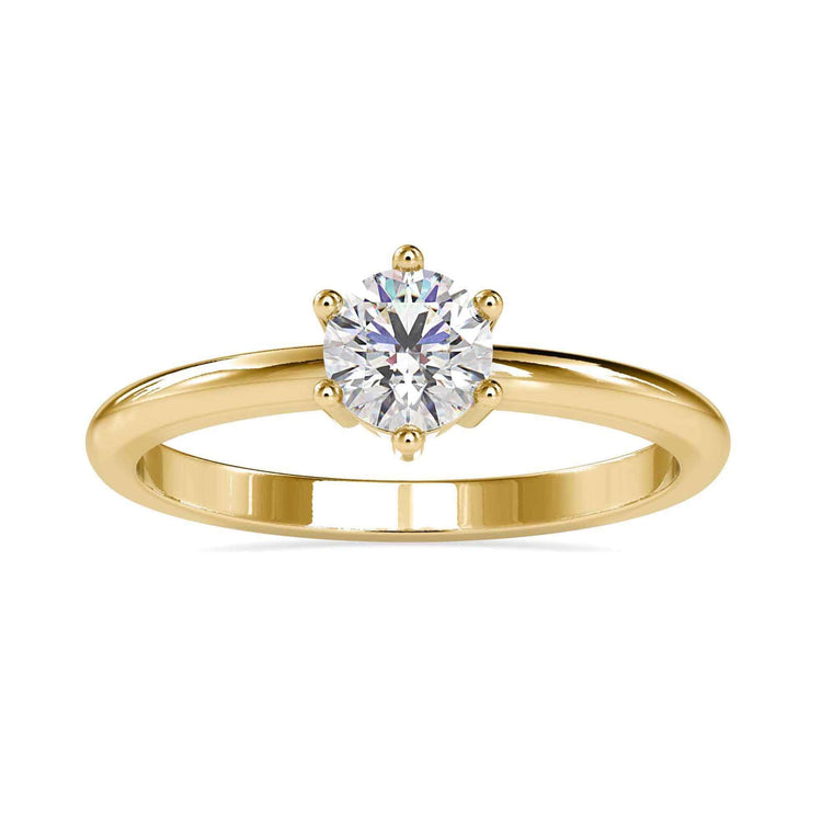 Designer ring with lab grown diamond and six prong solitaire mount.
