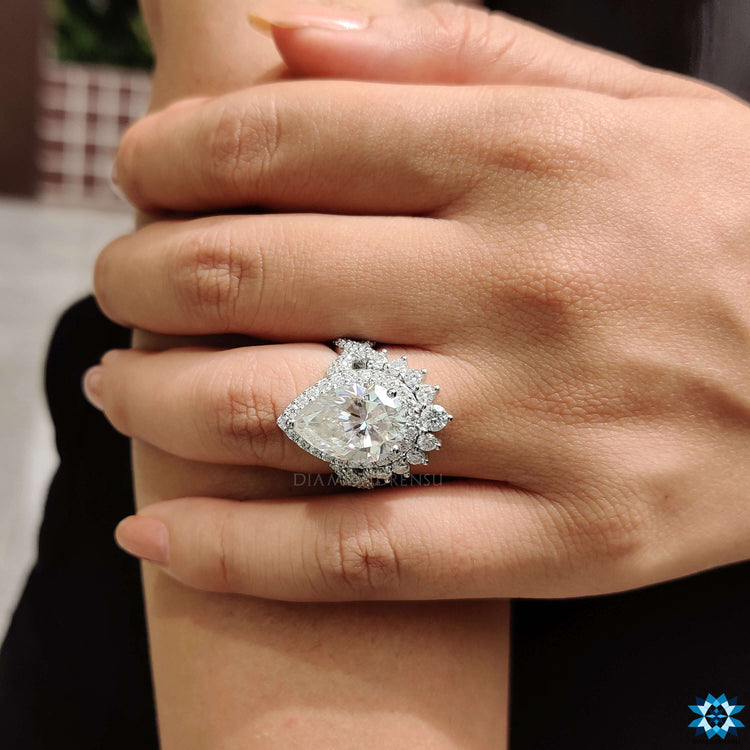 Buy moissanite ring with crushed ice pear cut.
