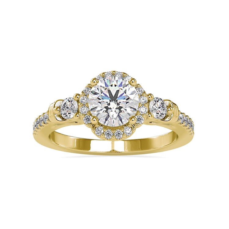 Tulip ring with round cut diamond and pave detailing.
